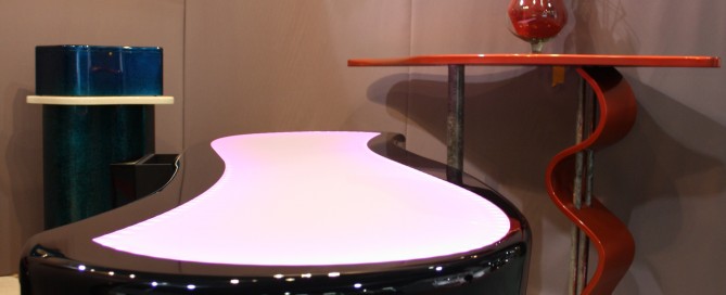 SBureau Design noir laqué + éclairage Leds + marqueterie F-Line Créations - Franck Dalla Santa